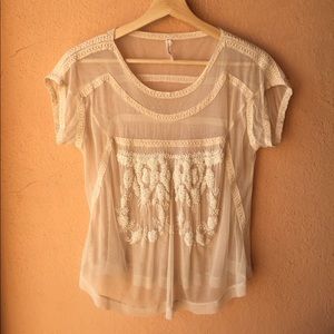 Willow & Clay sheer white embellished beadwork top
